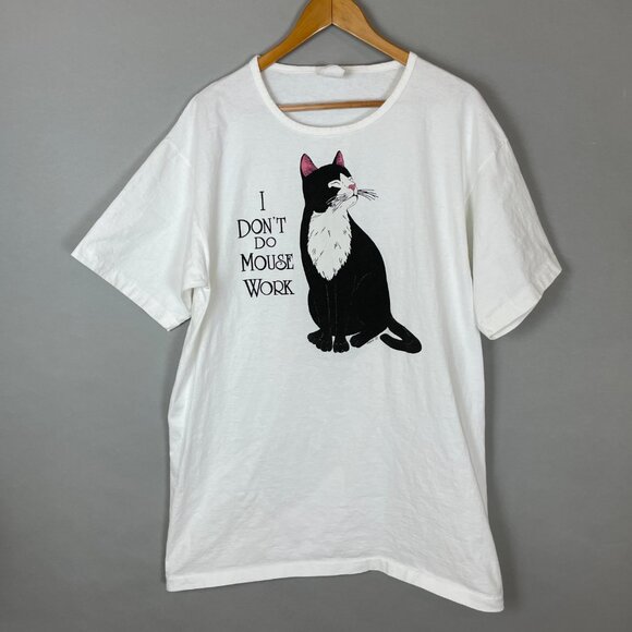 Vintage Cat Shirt I Don't Do Mouse Work Humor Graphic Tee White Unisex Oversized - Picture 1 of 16